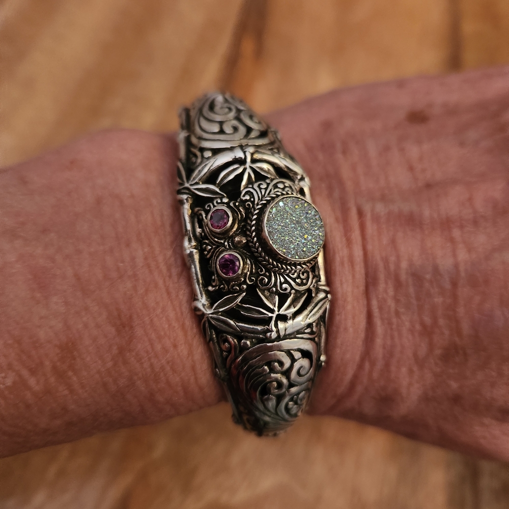Sarda Silver Owl Hinged Cuff Bracelet